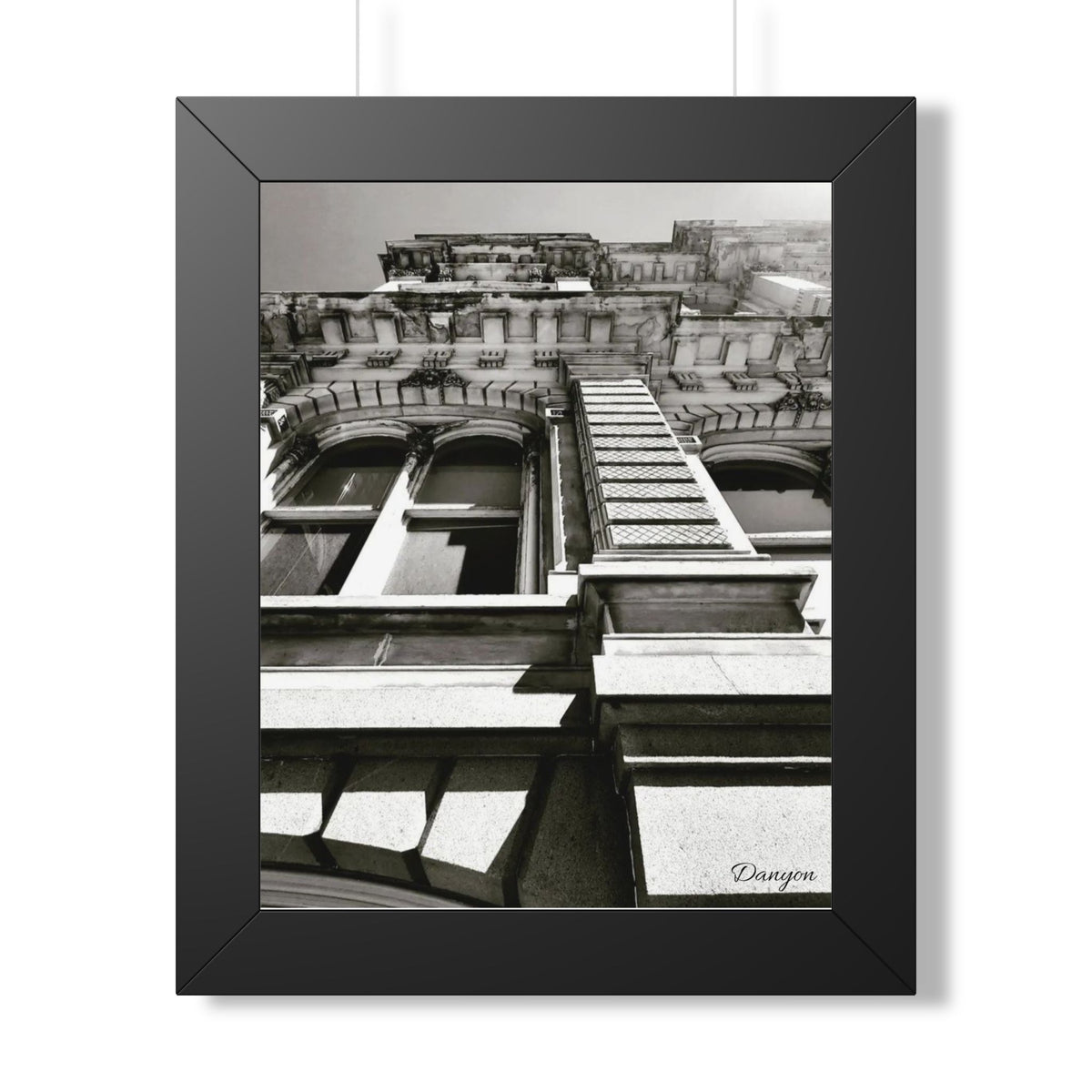 Framed Vertical Poster — Vintage Architectural Black & White Building Photography