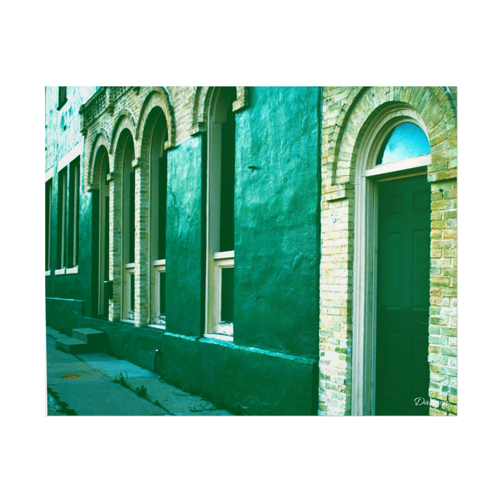 Vintage Green Facade Rolled Poster — Urban Architectural Wall Art