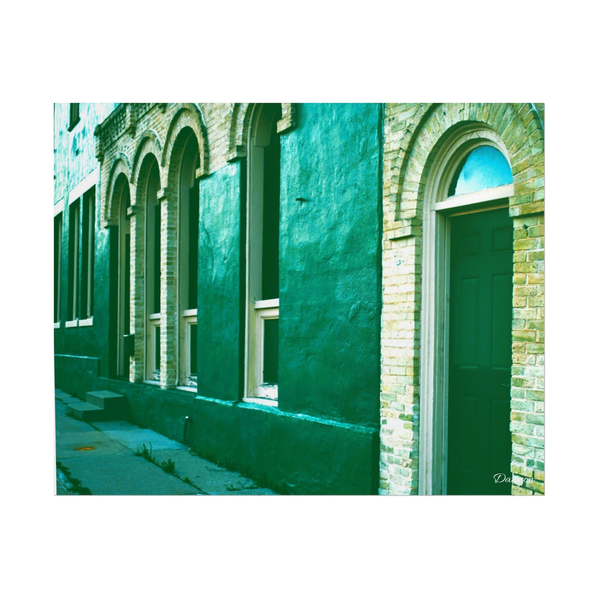 Vintage Green Facade Rolled Poster — Urban Architectural Wall Art