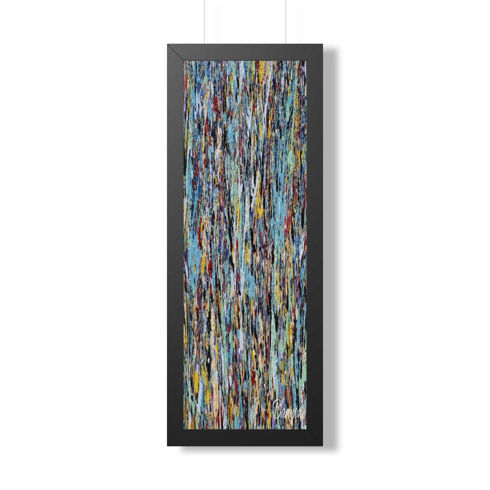 Abstract Expressionist Framed Poster — Colorful Drip Paint Vertical Print