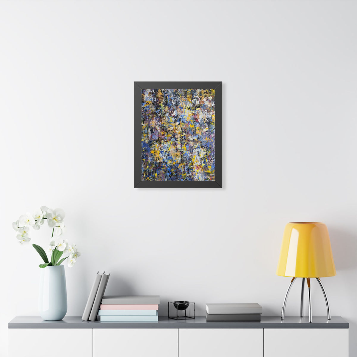 Abstract Urban Texture Framed Poster — Blue & Yellow Contemporary Wall Art