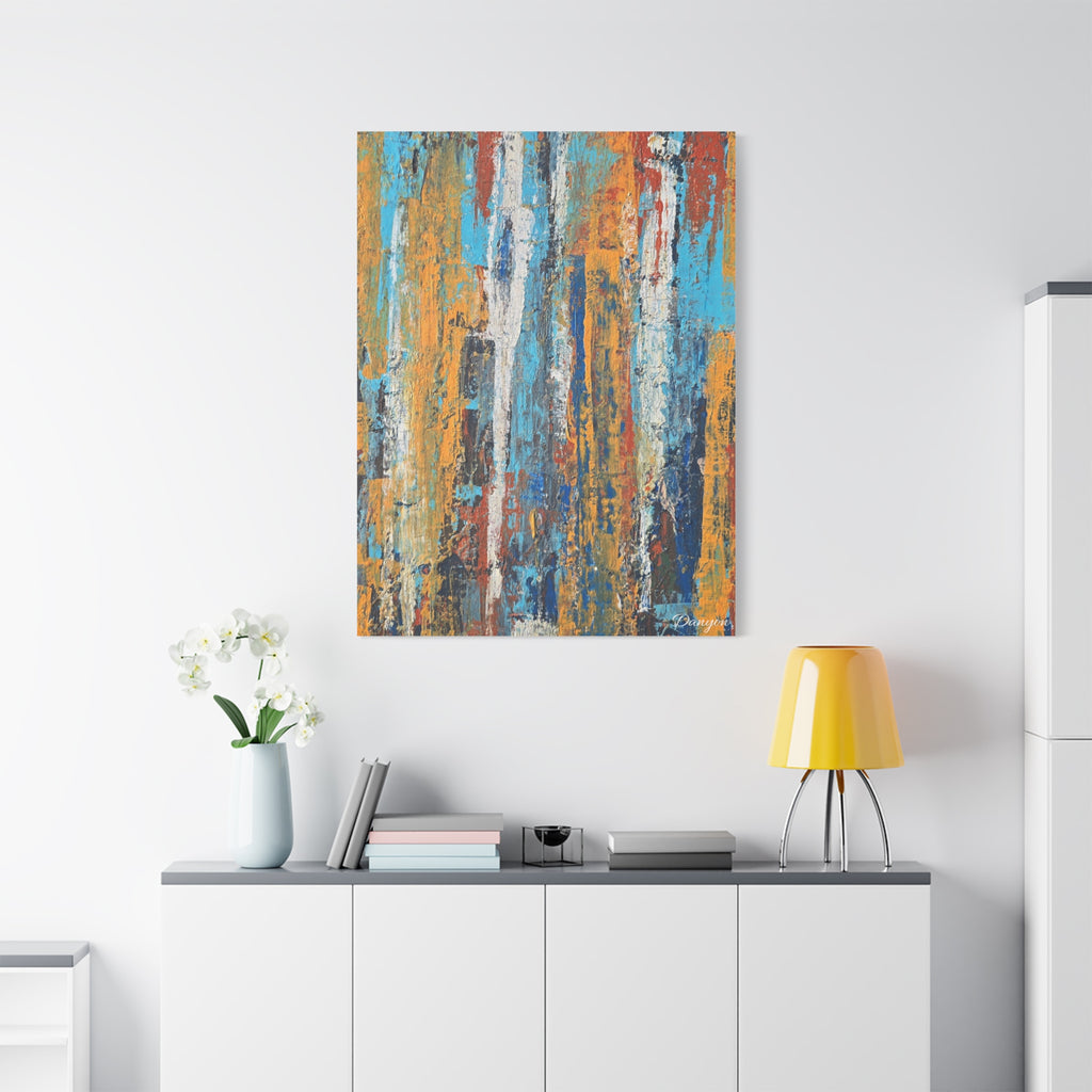 Abstract Urban Texture Matte Canvas Print — Colorful Vertical Brushstroke Wall Art
