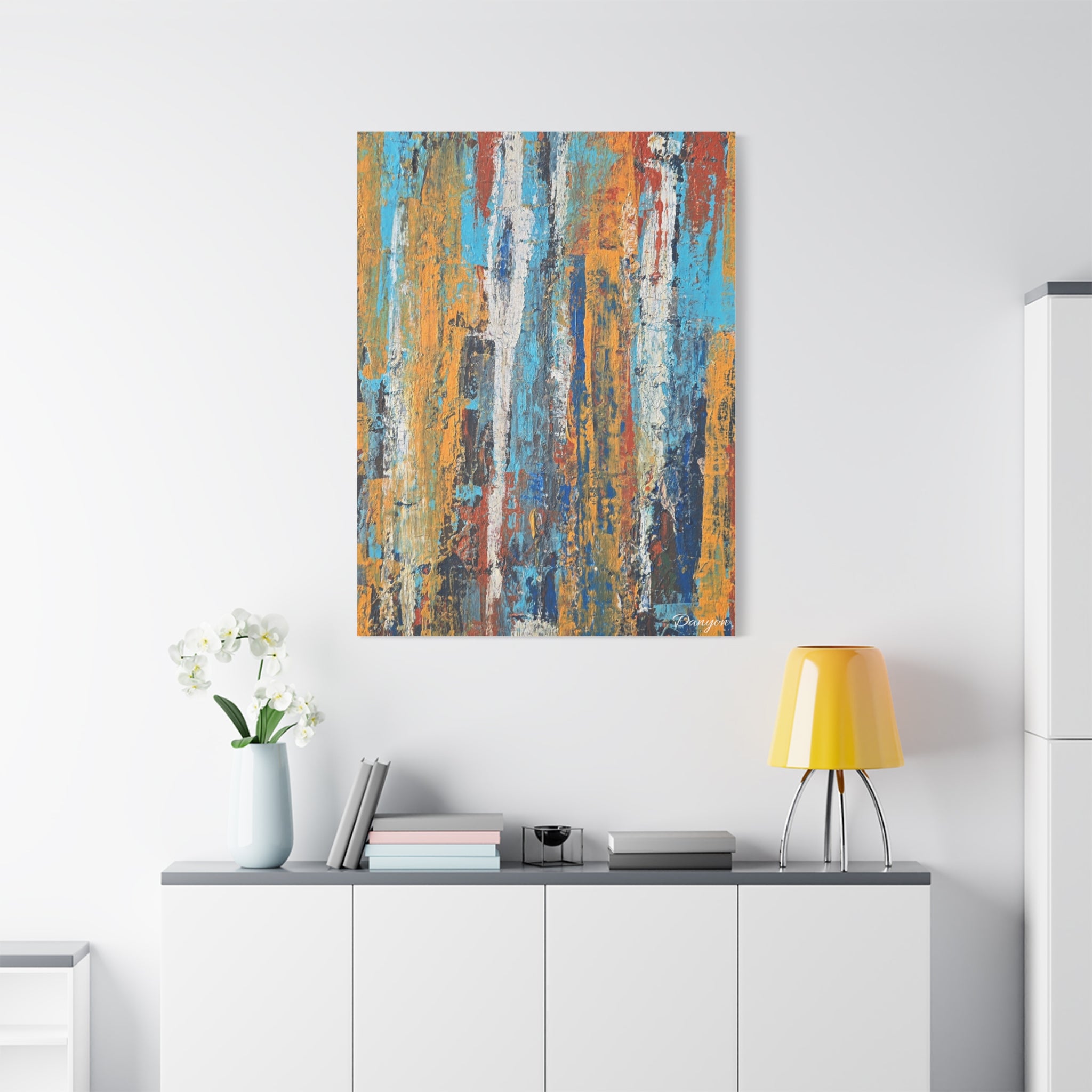 Abstract Urban Texture Matte Canvas Print — Colorful Vertical Brushstroke Wall Art