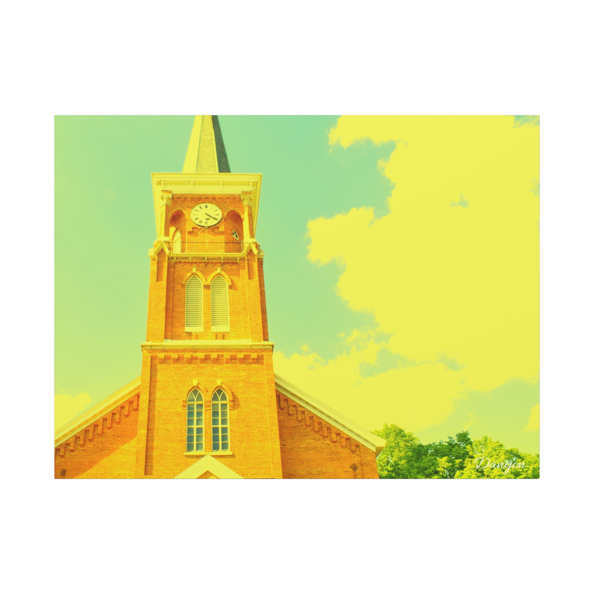 Vintage Church Tower Matte Canvas Wall Art — Sunny Retro Architecture Print