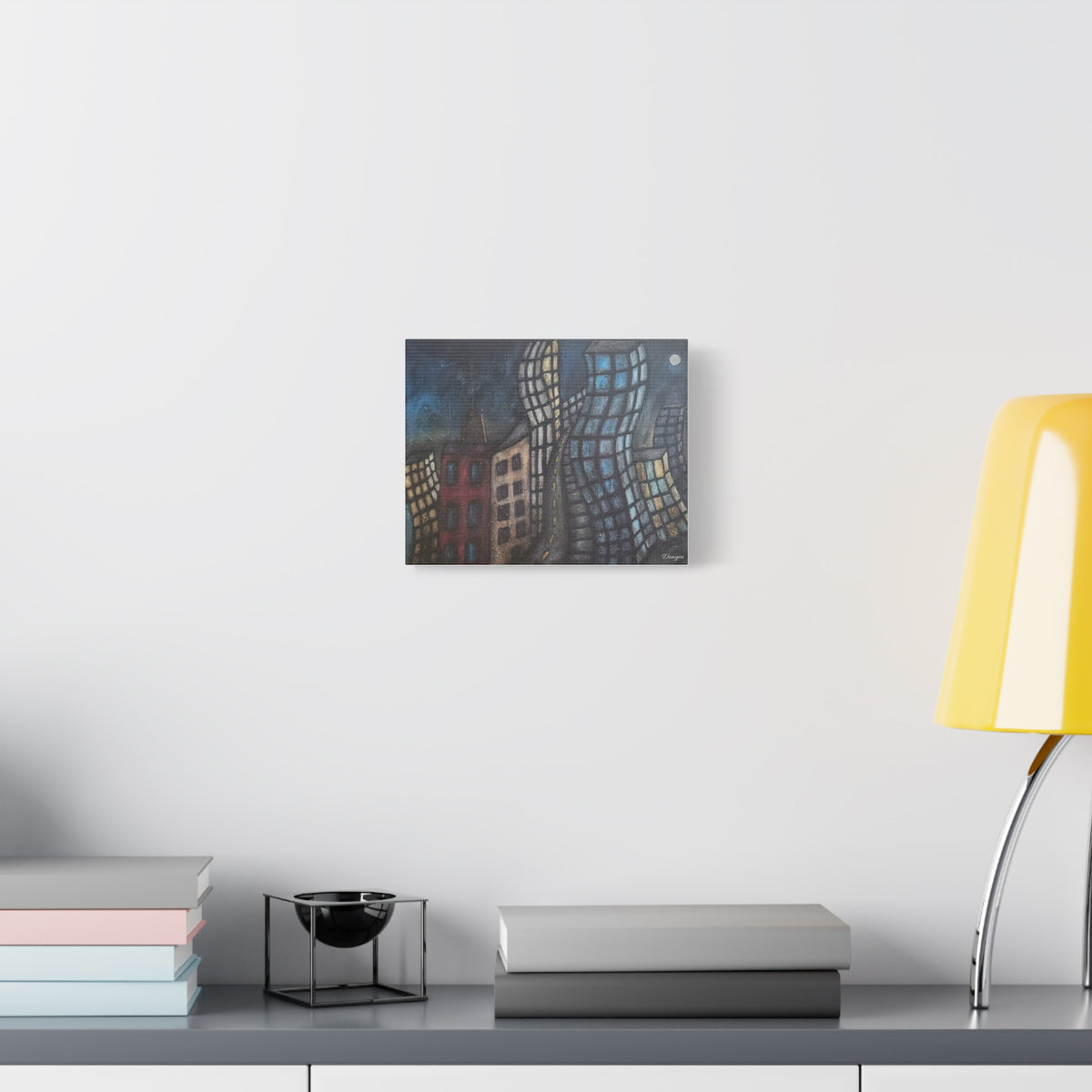 Surreal Cityscape Matte Canvas Print — Twisting Nighttime Buildings Wall Art