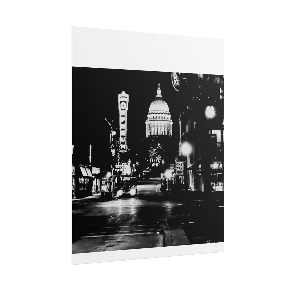 Rolled Poster — Black & White City Nightscape - Madison, WI