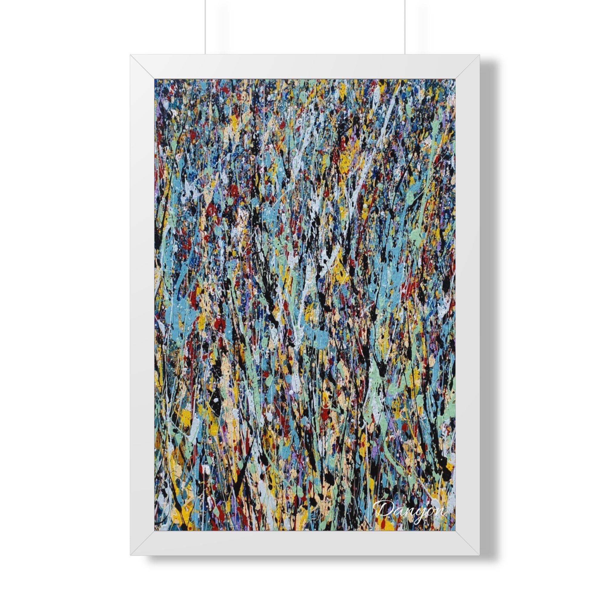 Abstract Expressionist Framed Poster — Colorful Drip Paint Vertical Print