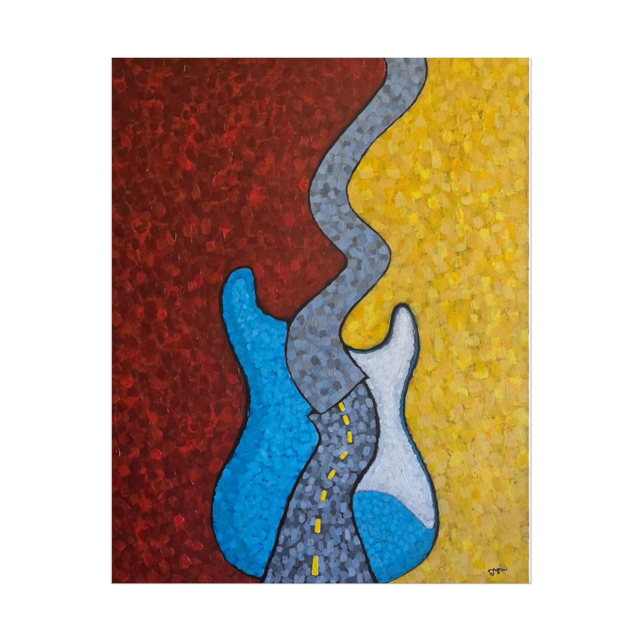 Abstract Guitar Road Poster — Colorful Music Art Print
