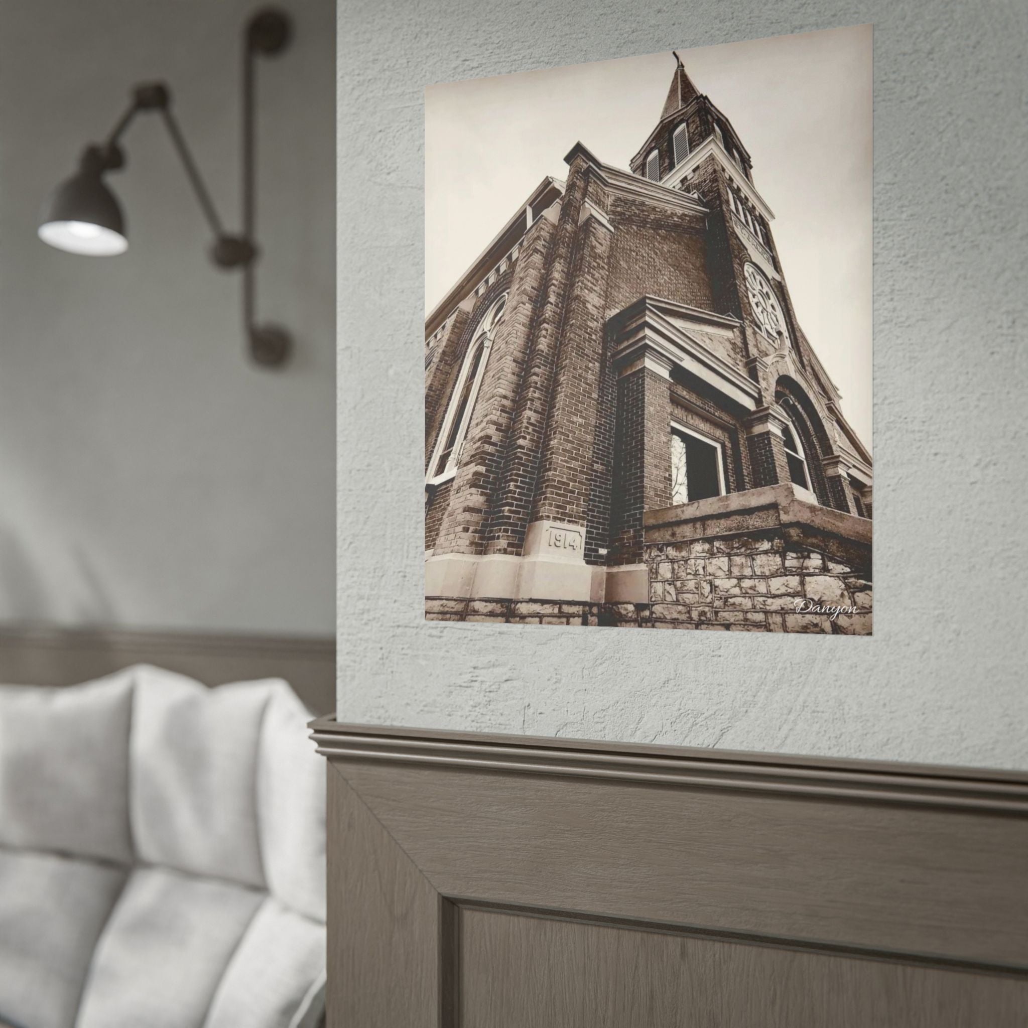 Vintage Church Architecture Rolled Poster – Sepia Urban Landmark Wall Art