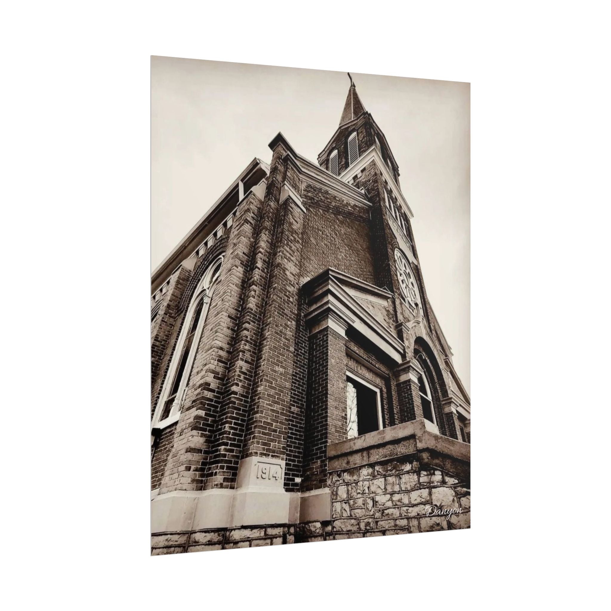 Vintage Church Architecture Rolled Poster – Sepia Urban Landmark Wall Art