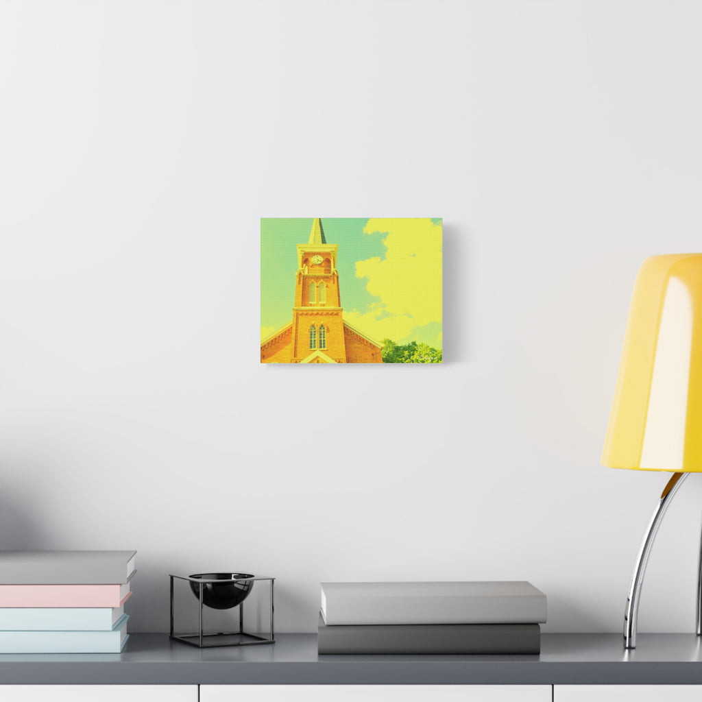 Vintage Church Tower Matte Canvas Wall Art — Sunny Retro Architecture Print