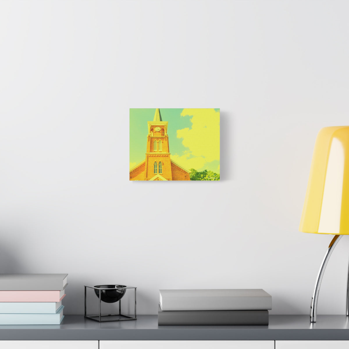 Vintage Church Tower Matte Canvas Wall Art — Sunny Retro Architecture Print