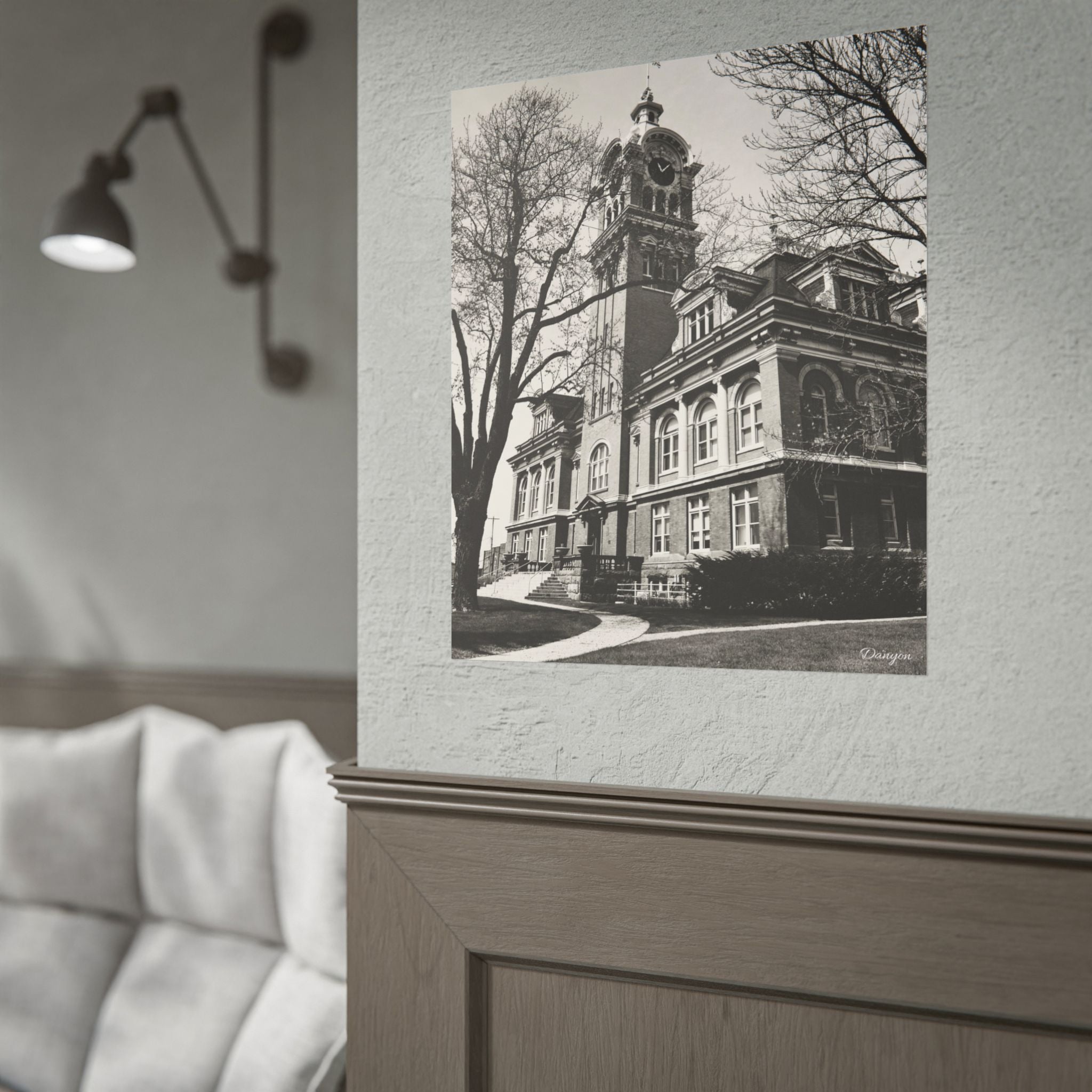 Vintage Courthouse Rolled Poster — Black & White Architectural Print