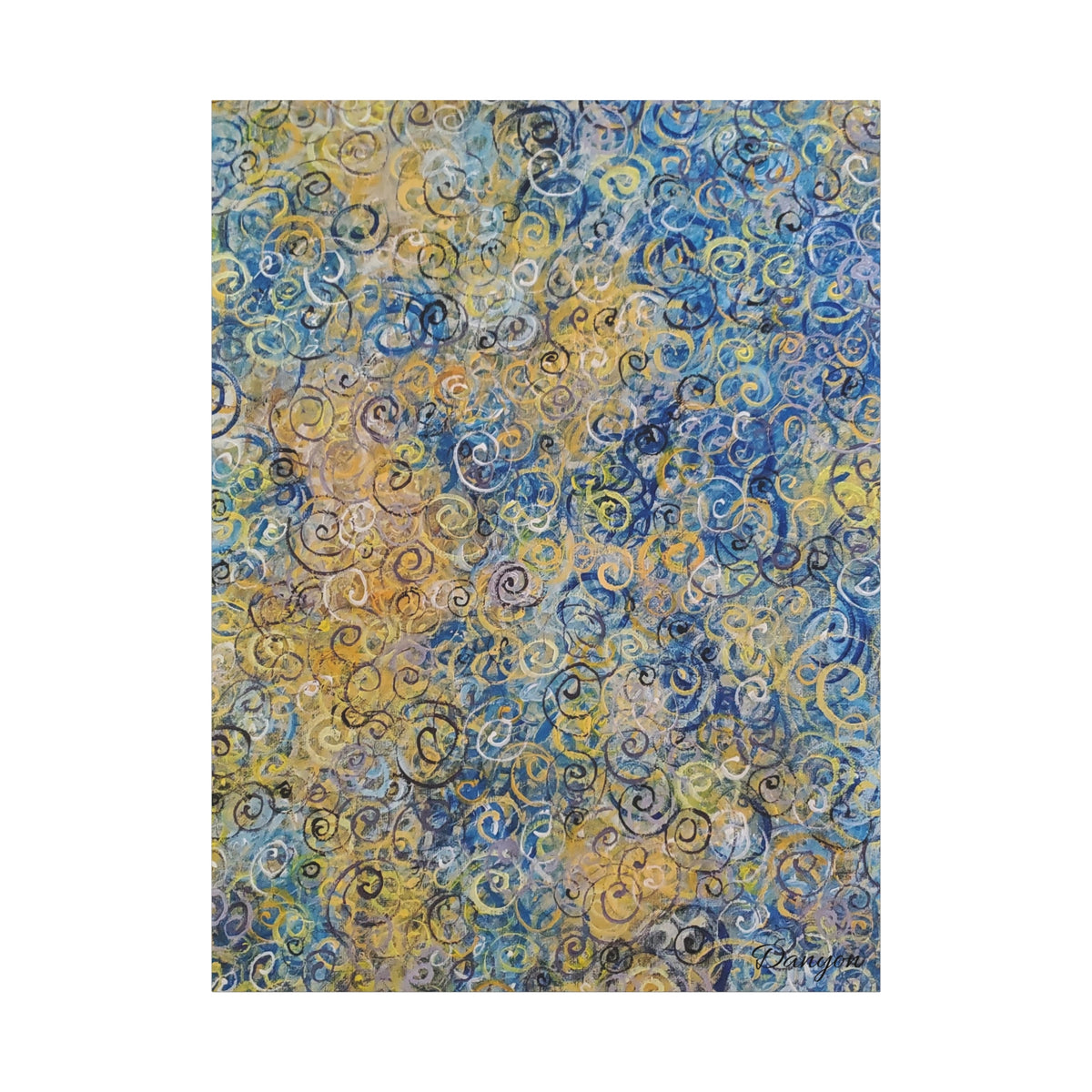 Abstract Blue & Gold Swirl Canvas Print — Stretched Matte Wall Art