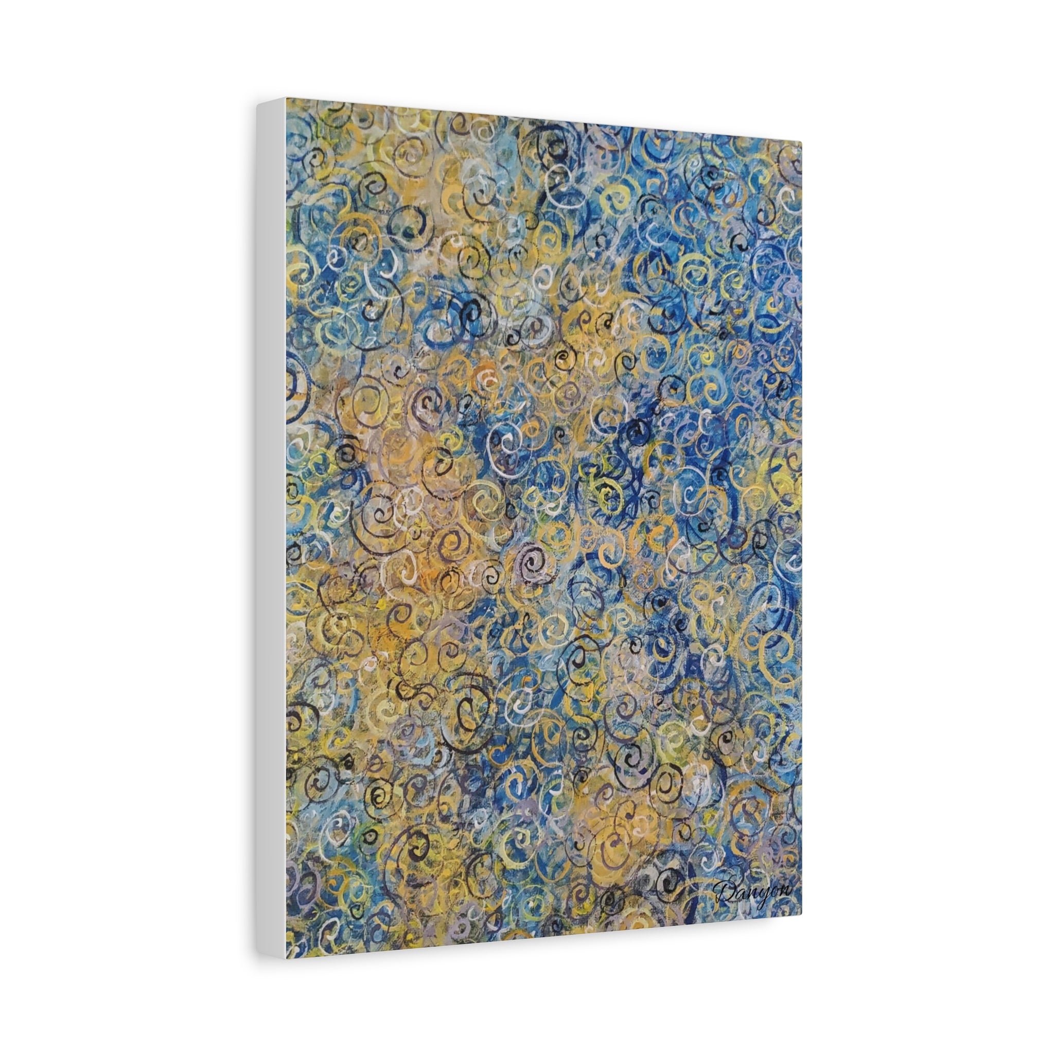 Abstract Blue & Gold Swirl Canvas Print — Stretched Matte Wall Art