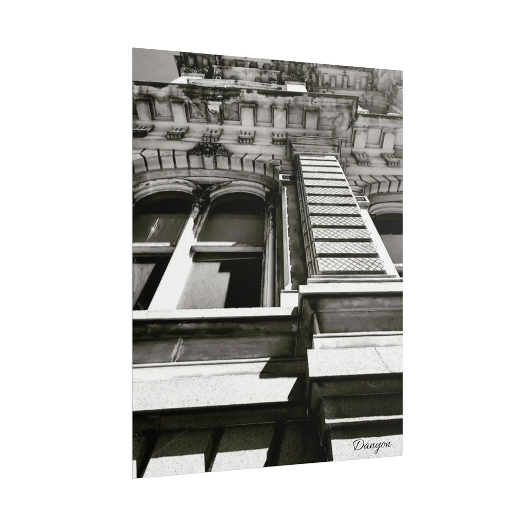 Architectural Black & White Rolled Poster — Vintage Building Facade Print