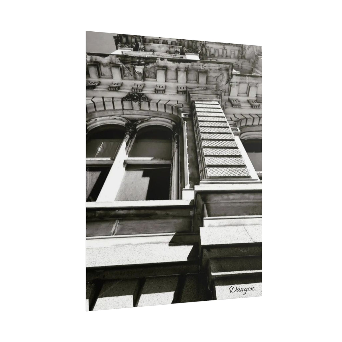 Architectural Black & White Rolled Poster — Vintage Building Facade Print
