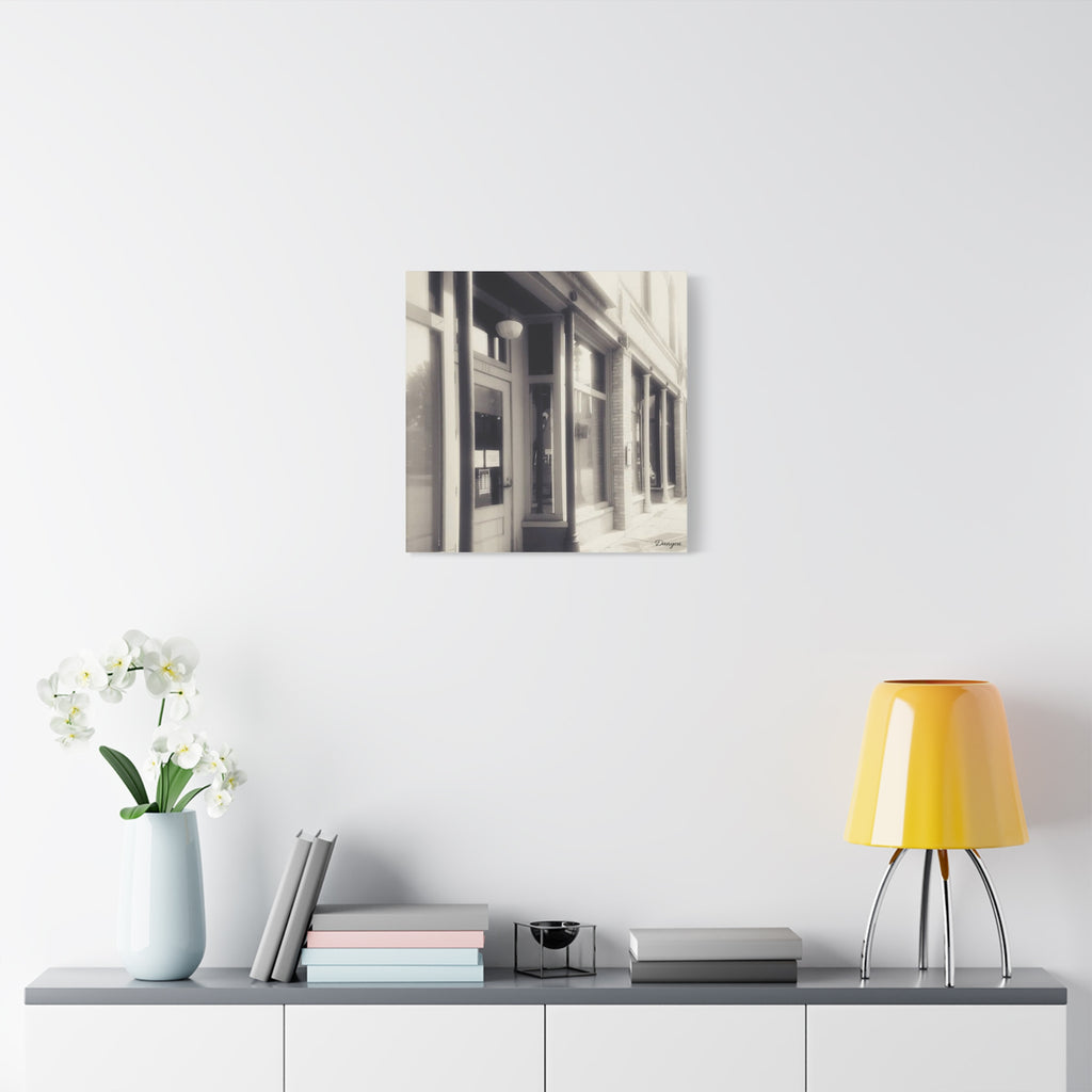 Vintage Main Street Canvas Print — Sepia Streetfront Wall Art, Matte Stretched