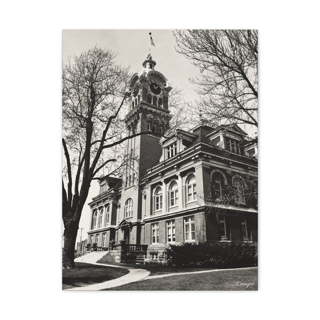 Vintage Clocktower Matte Canvas Print — Sepia Historic Building Wall Art