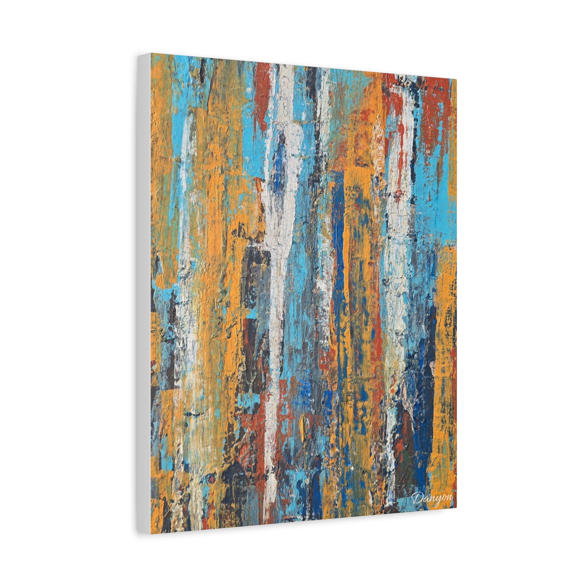 Abstract Urban Texture Matte Canvas Print — Colorful Vertical Brushstroke Wall Art