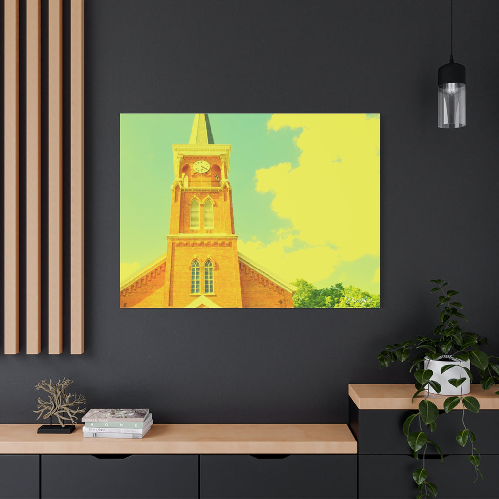 Vintage Church Tower Matte Canvas Wall Art — Sunny Retro Architecture Print