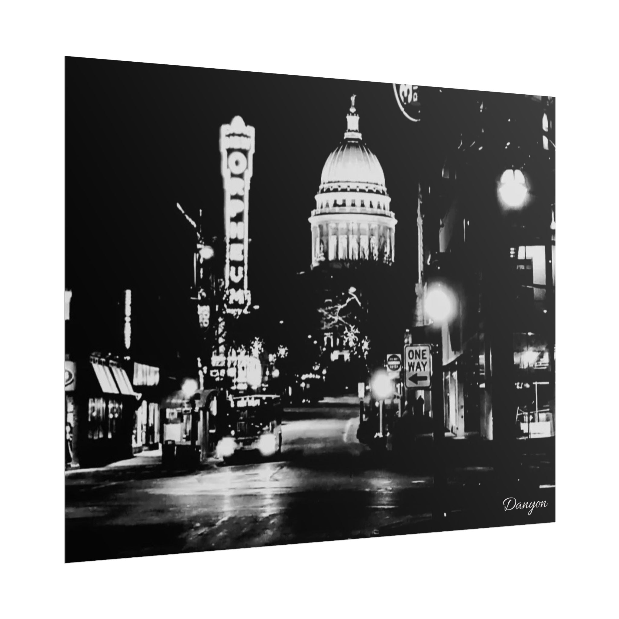 Rolled Poster — Black & White City Nightscape - Madison, WI
