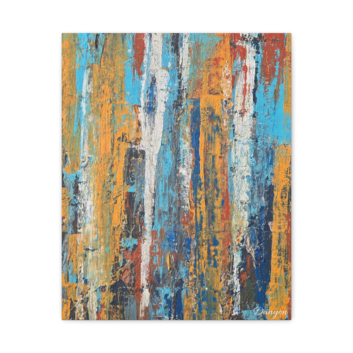 Abstract Urban Texture Matte Canvas Print — Colorful Vertical Brushstroke Wall Art