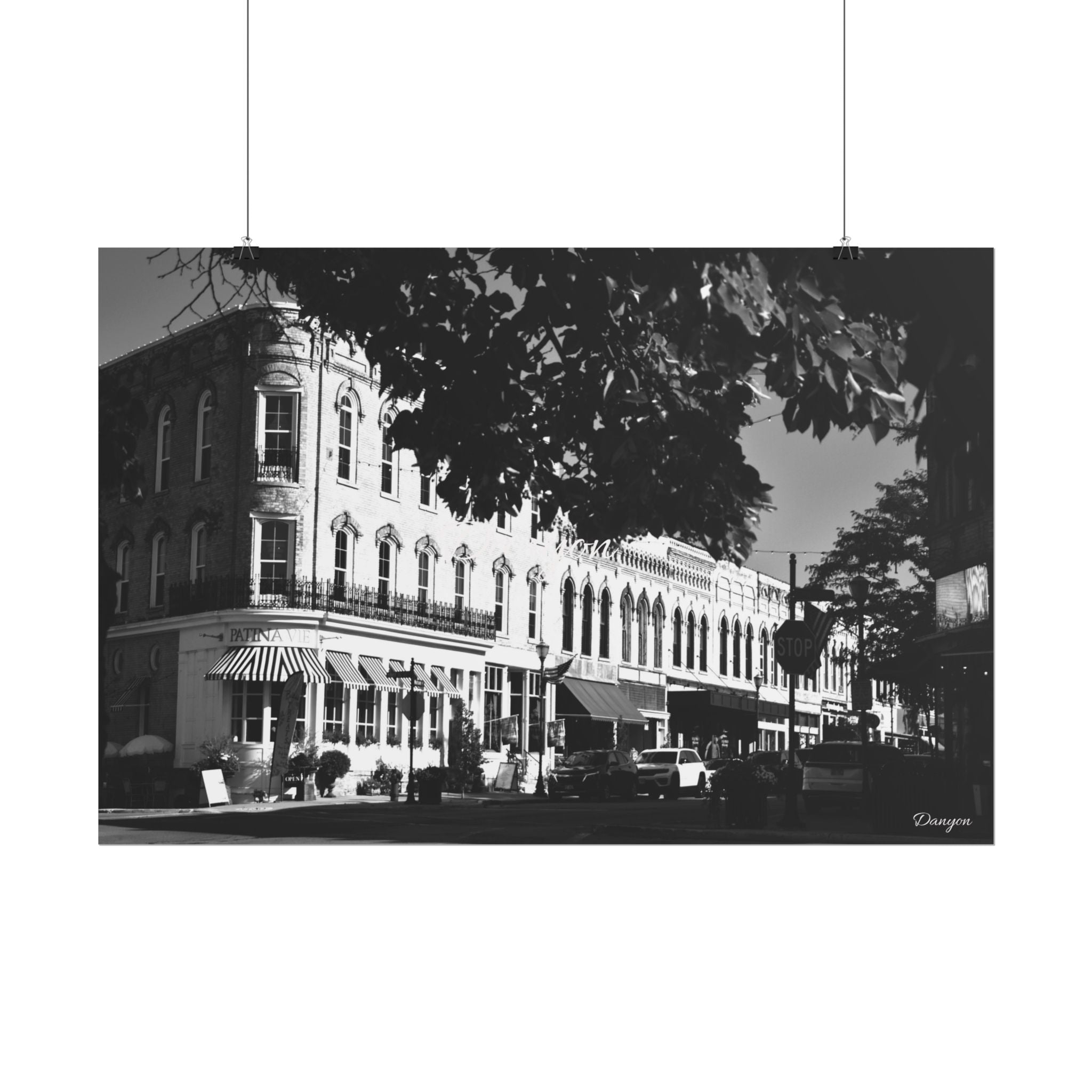 Vintage Downtown Street Photography Poster - Black & White Rolled Wall Art
