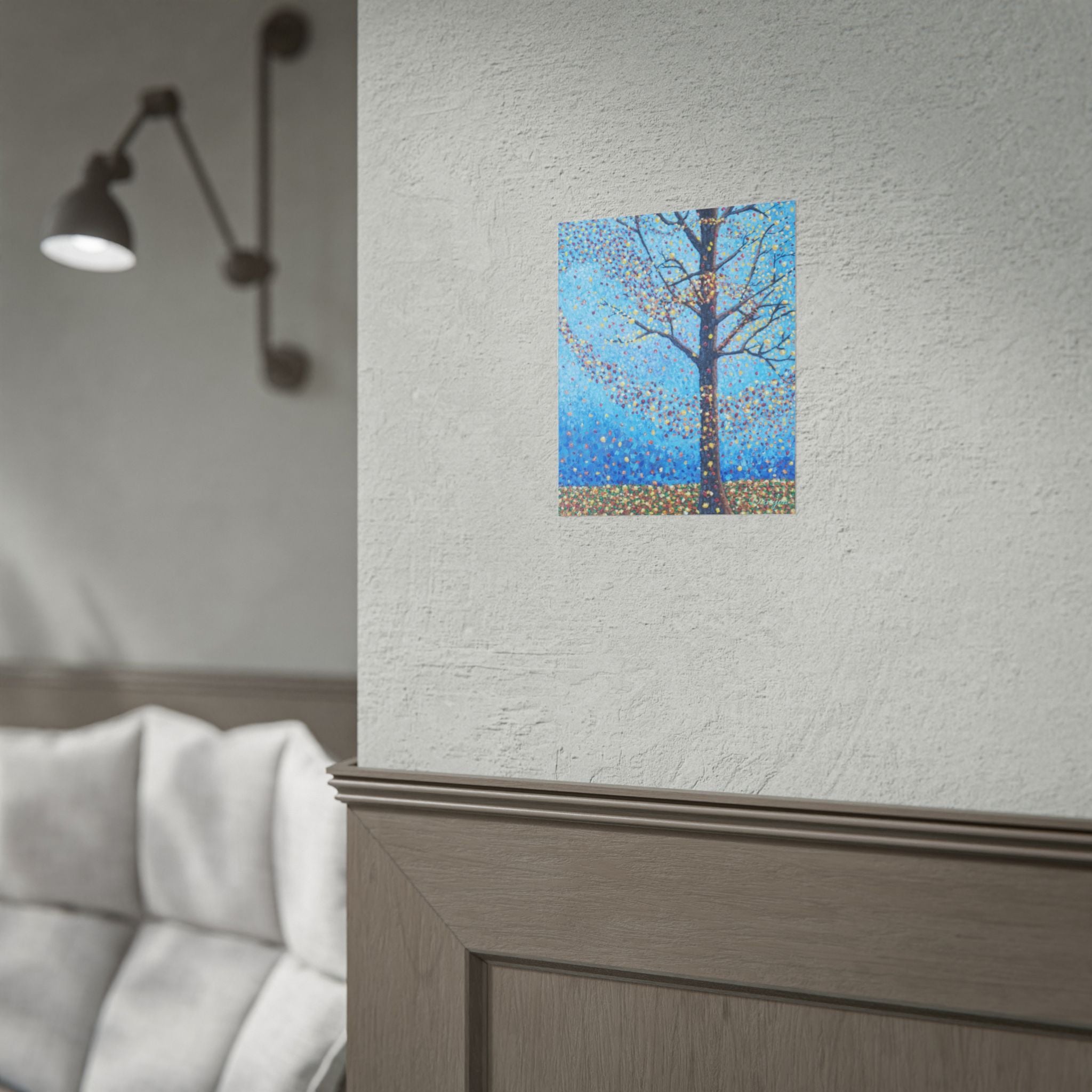 Blue Pointillist Tree Poster — Rolled Art Print