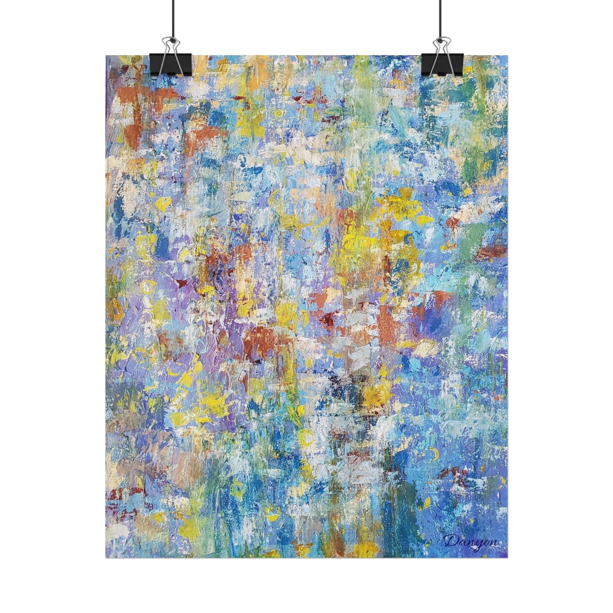 Abstract Blue & Yellow Rolled Poster — Colorful Textured Wall Art Print