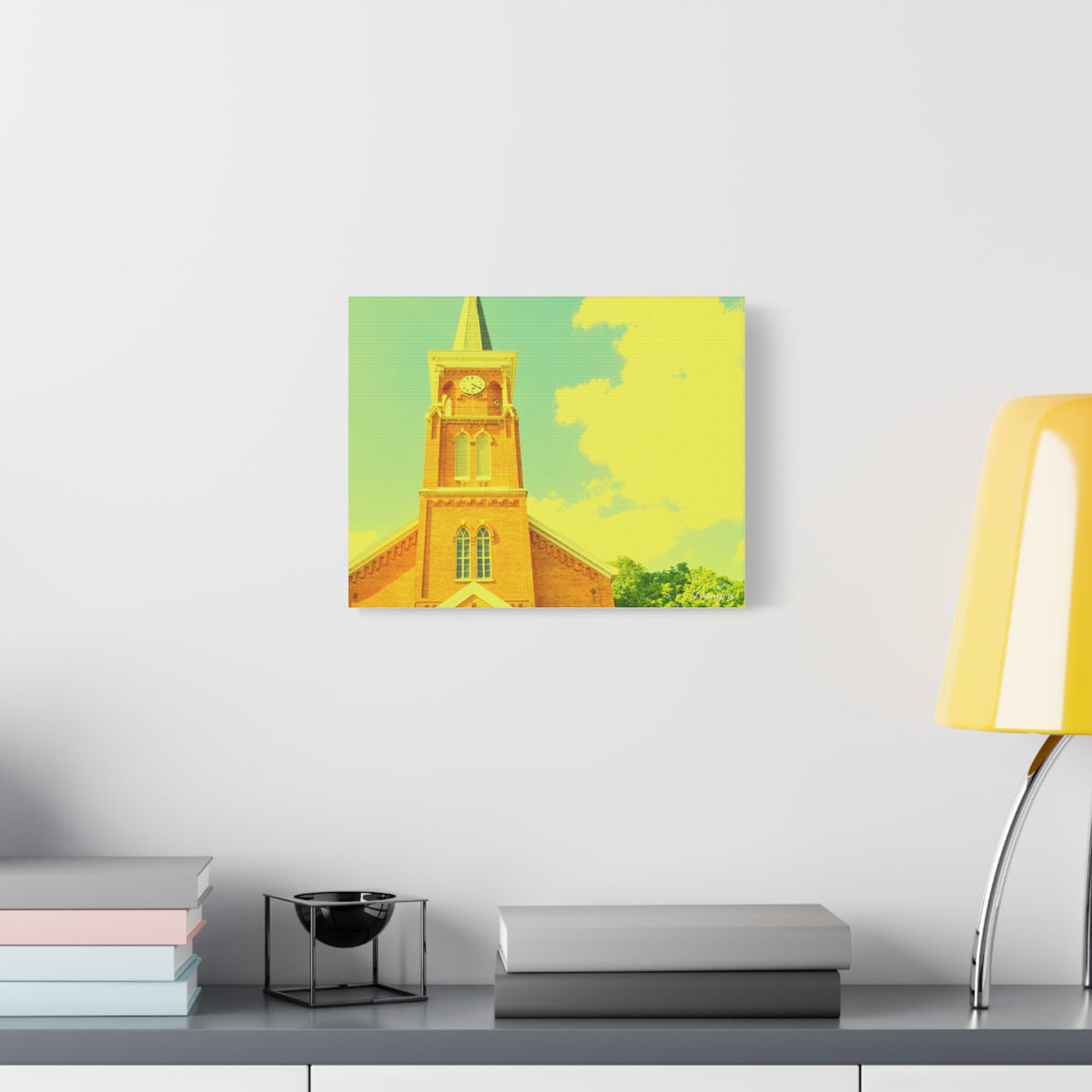 Vintage Church Tower Matte Canvas Wall Art — Sunny Retro Architecture Print