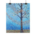 Blue Pointillist Tree Poster — Rolled Art Print