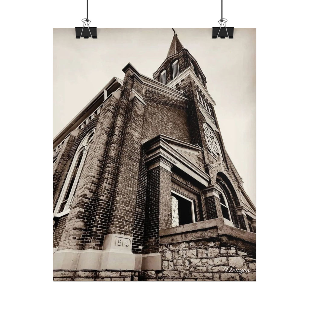 Vintage Church Architecture Rolled Poster – Sepia Urban Landmark Wall Art