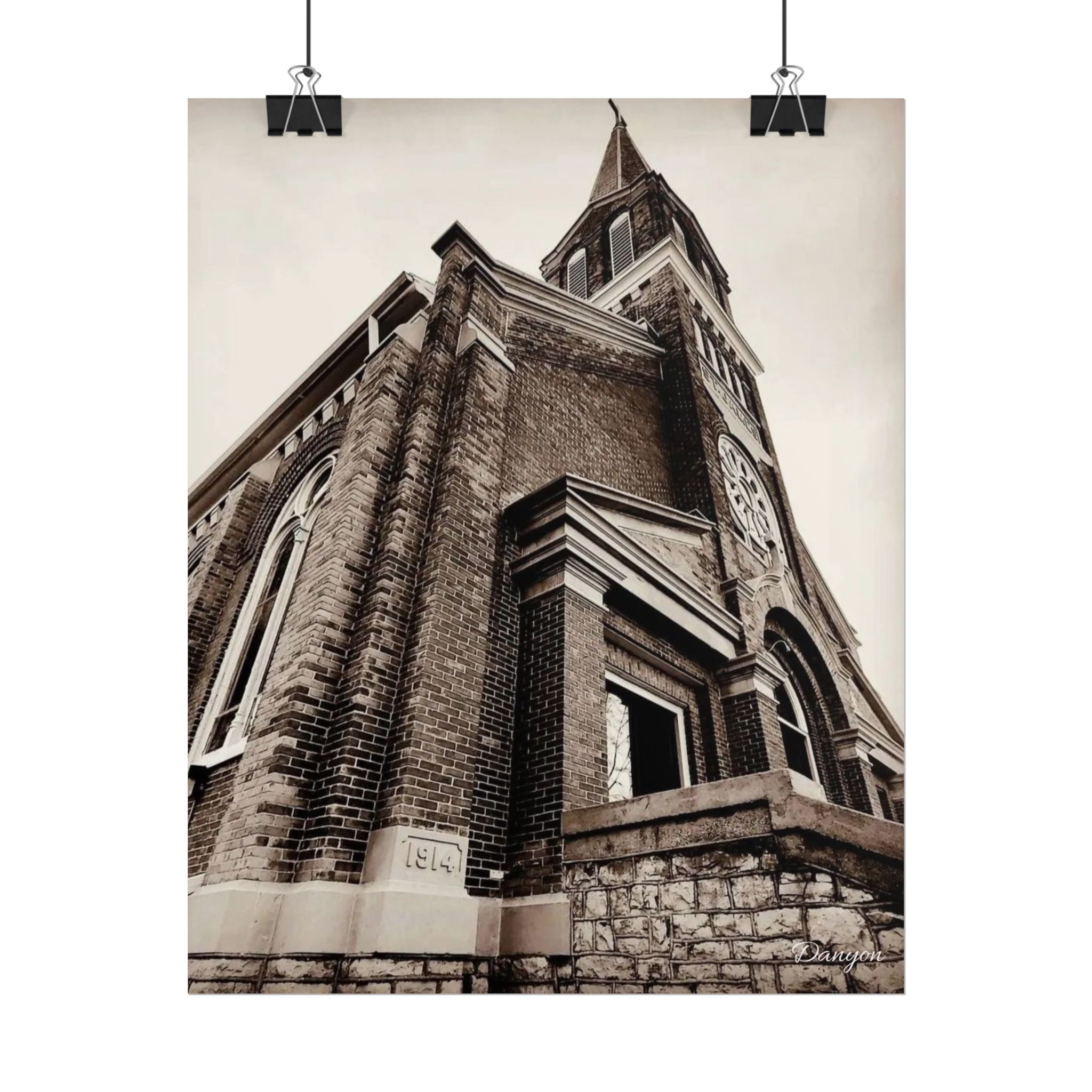 Vintage Church Architecture Rolled Poster – Sepia Urban Landmark Wall Art