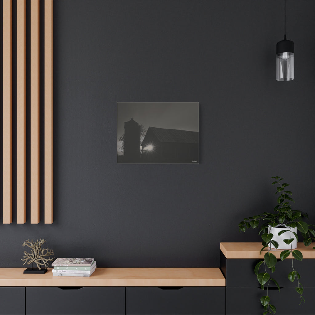 Sunset Over Barn Matte Canvas Wall Art — Rural Farmhouse Photography Print