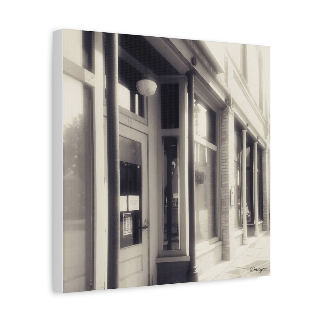 Vintage Main Street Canvas Print — Sepia Streetfront Wall Art, Matte Stretched