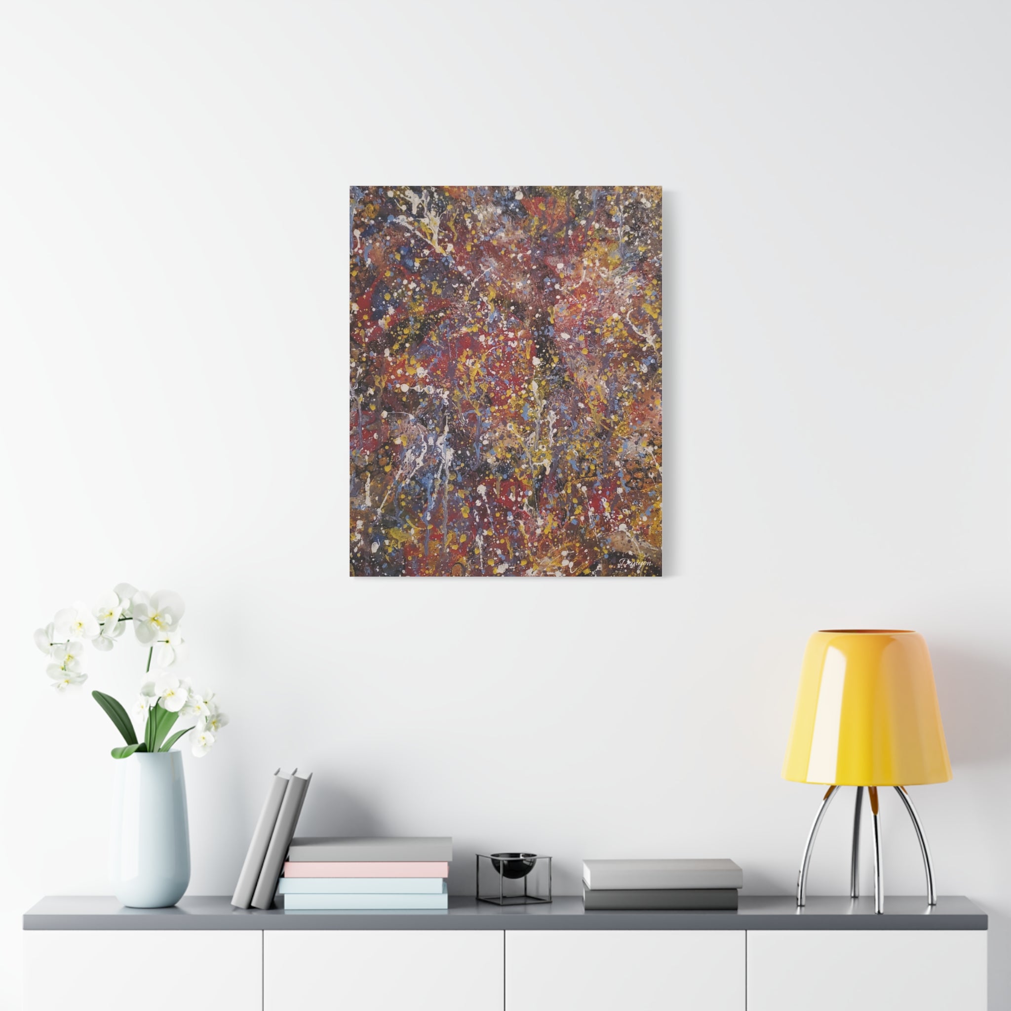 Abstract Splatter Art Canvas — Colorful Drip Painting on Stretched Matte Canvas