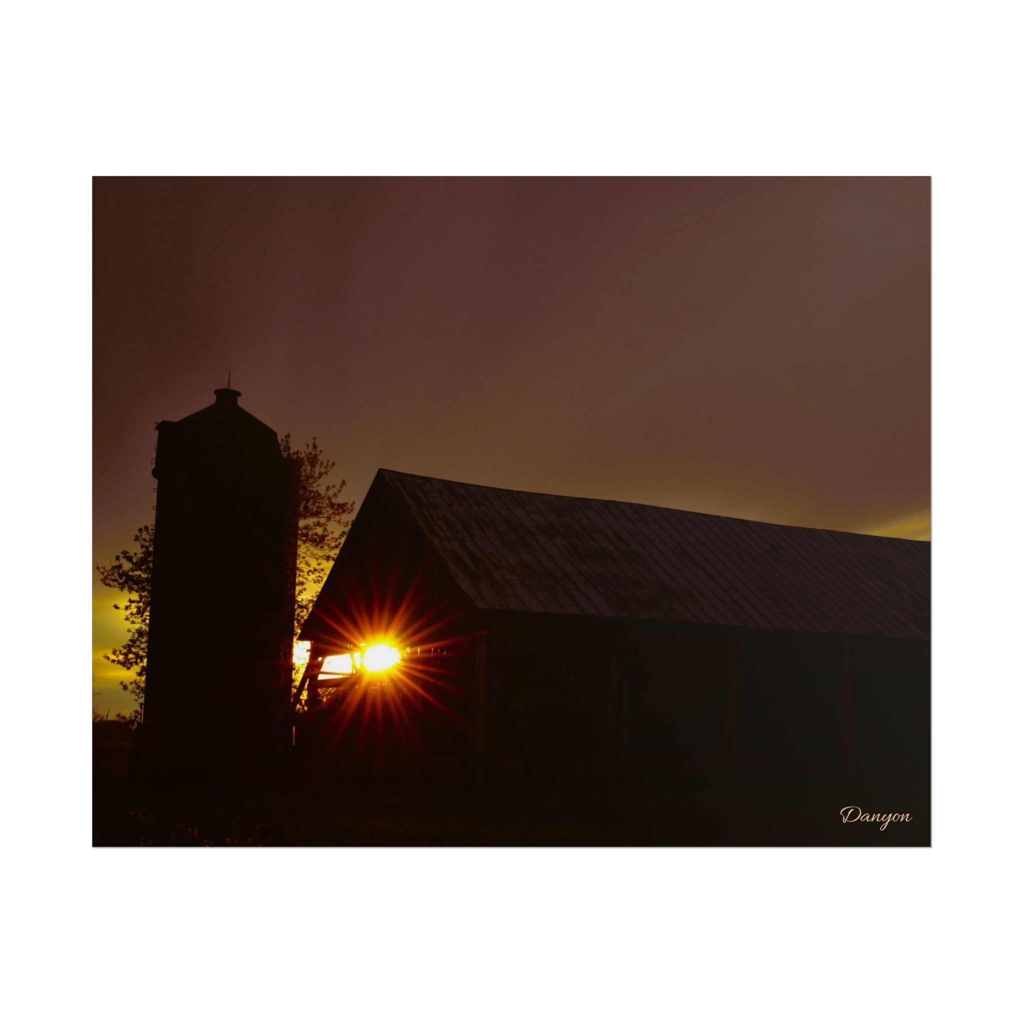 Sunset Barn Rolled Poster – Rustic Farm Landscape Wall Art