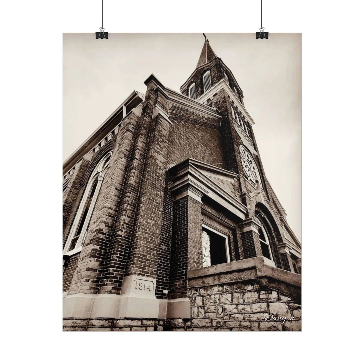 Vintage Church Architecture Rolled Poster – Sepia Urban Landmark Wall Art