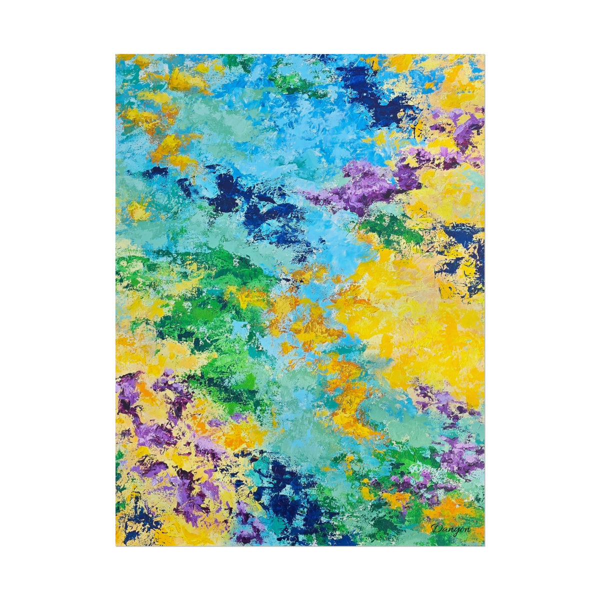 Abstract Color Splash Poster — Vibrant Blue, Yellow & Green Rolled Art Print