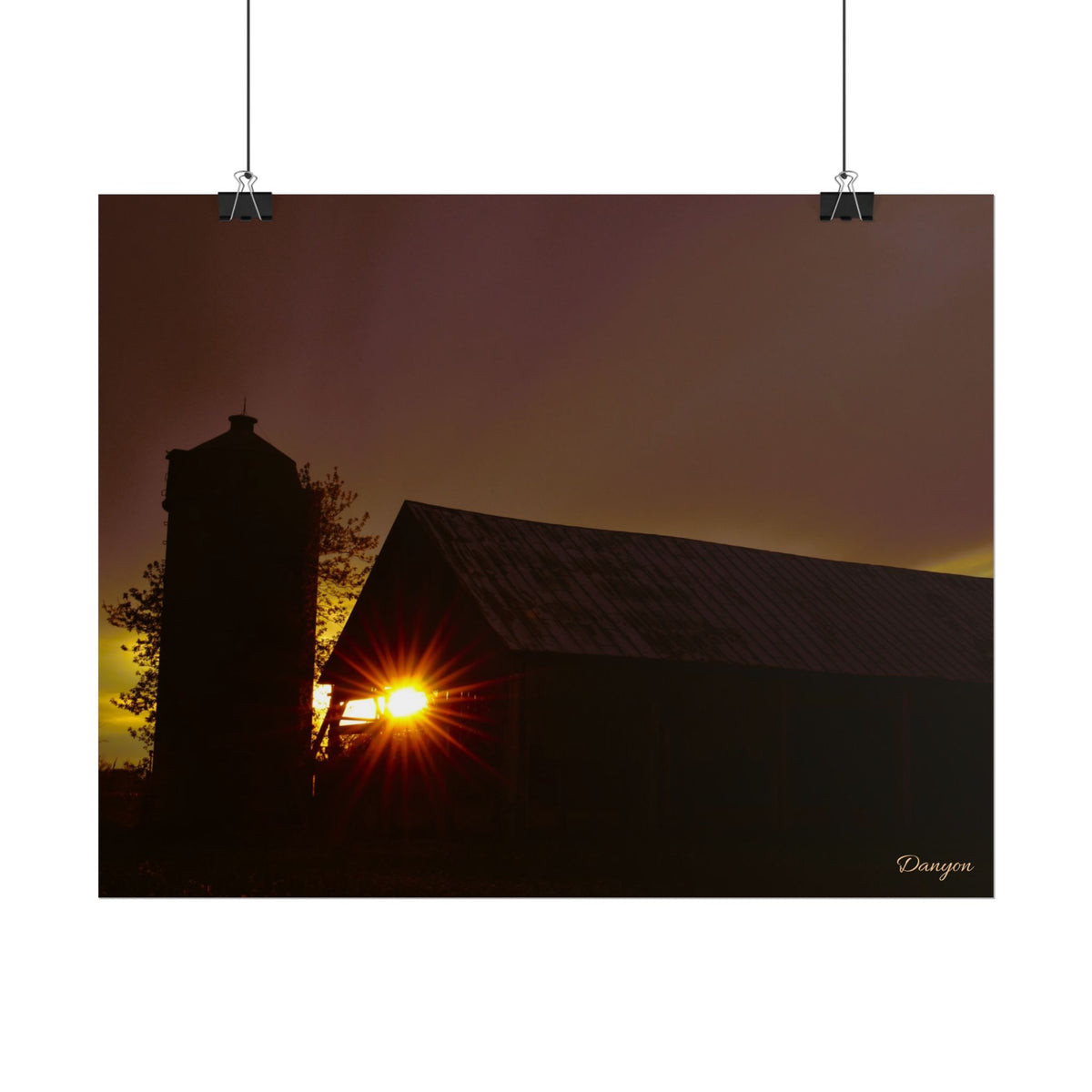 Sunset Barn Rolled Poster – Rustic Farm Landscape Wall Art