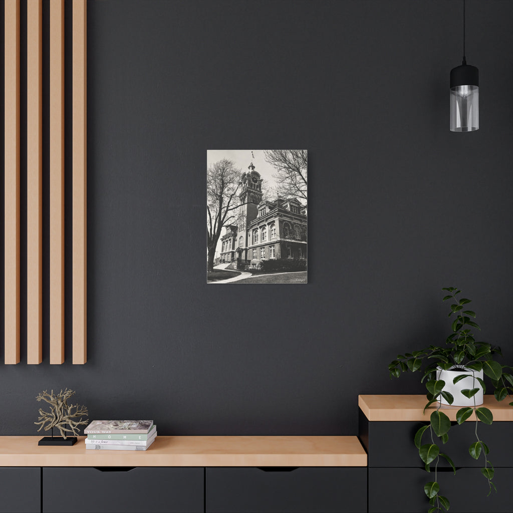 Vintage Clocktower Matte Canvas Print — Sepia Historic Building Wall Art