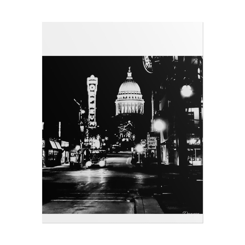 Rolled Poster — Black & White City Nightscape - Madison, WI