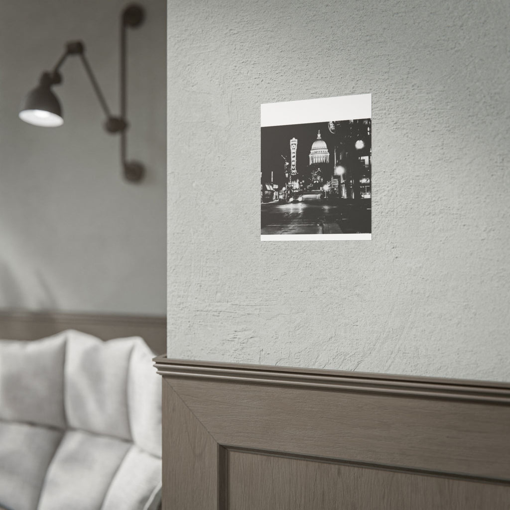 Rolled Poster — Black & White City Nightscape - Madison, WI