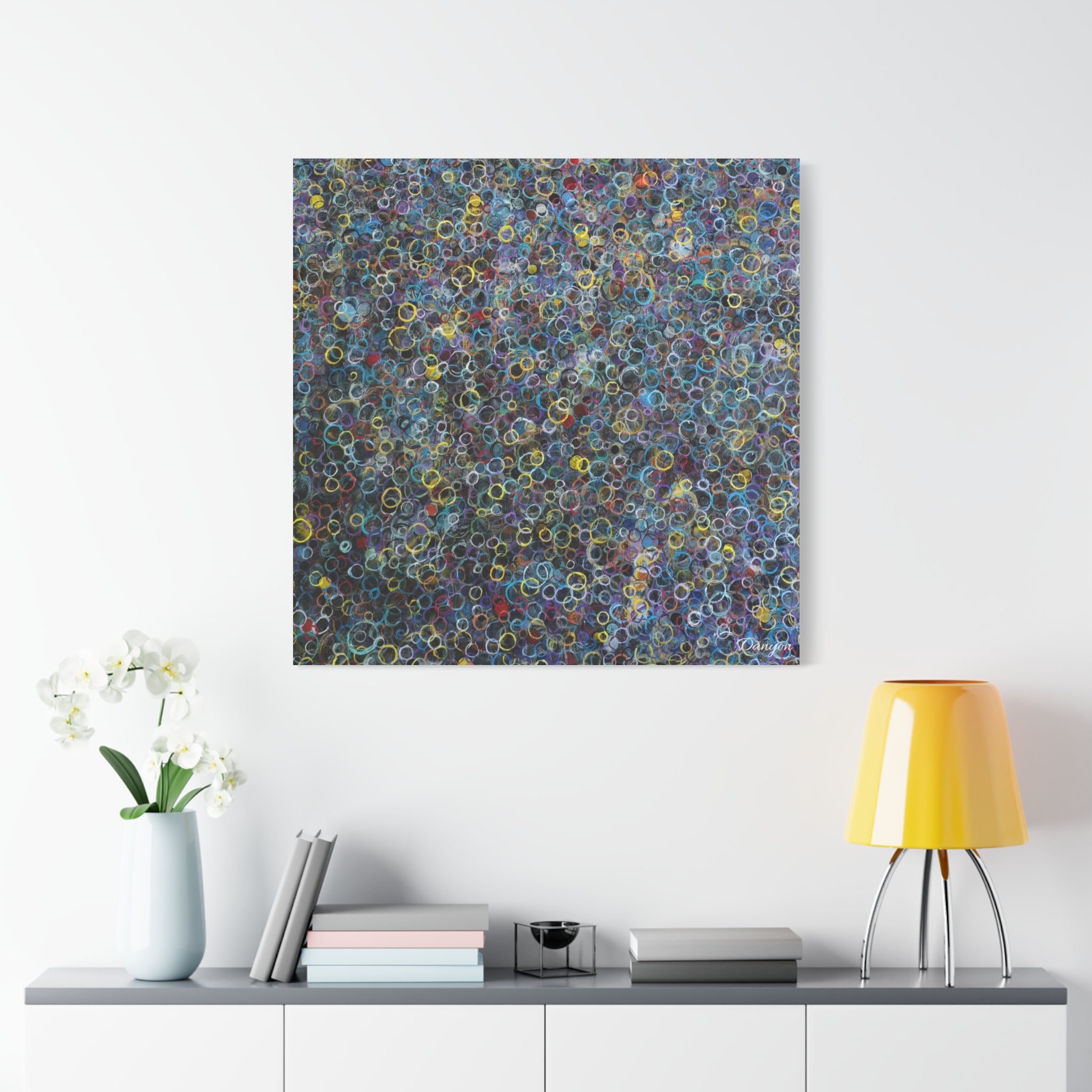 Abstract Bubble Pattern Matte Canvas Print — Colorful Ringed Texture Wall Art