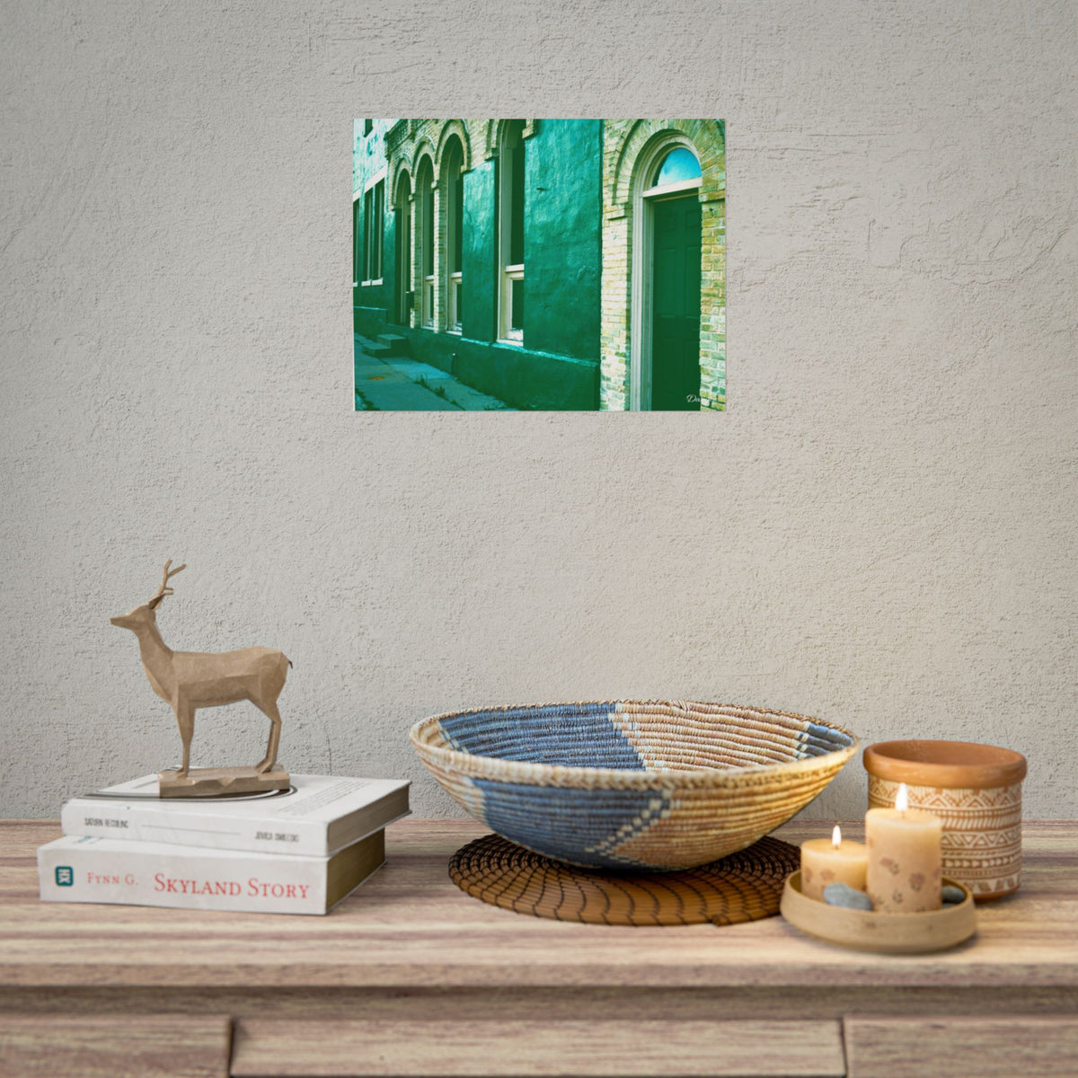 Vintage Green Facade Rolled Poster — Urban Architectural Wall Art