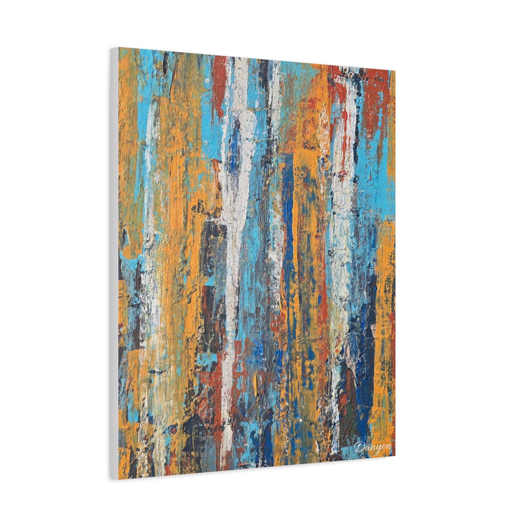 Abstract Urban Texture Matte Canvas Print — Colorful Vertical Brushstroke Wall Art