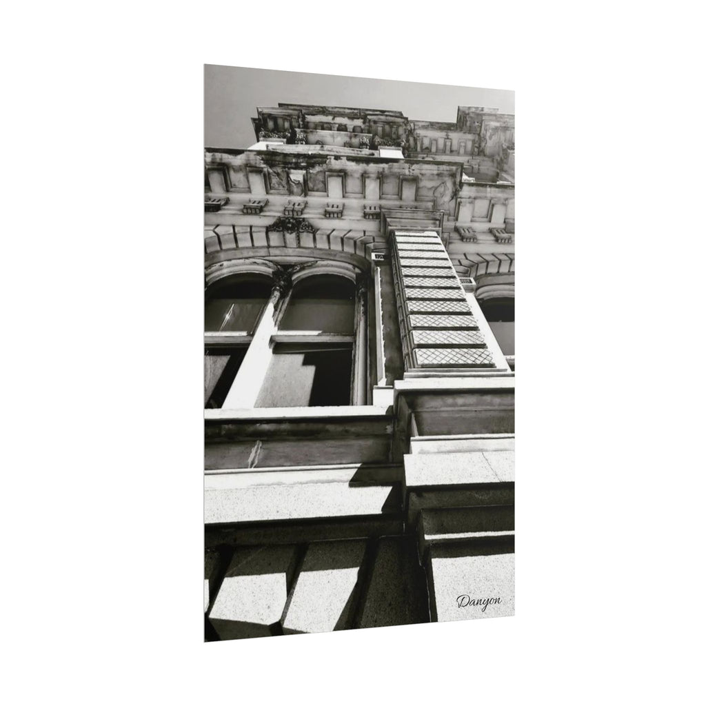 Architectural Black & White Rolled Poster — Vintage Building Facade Print