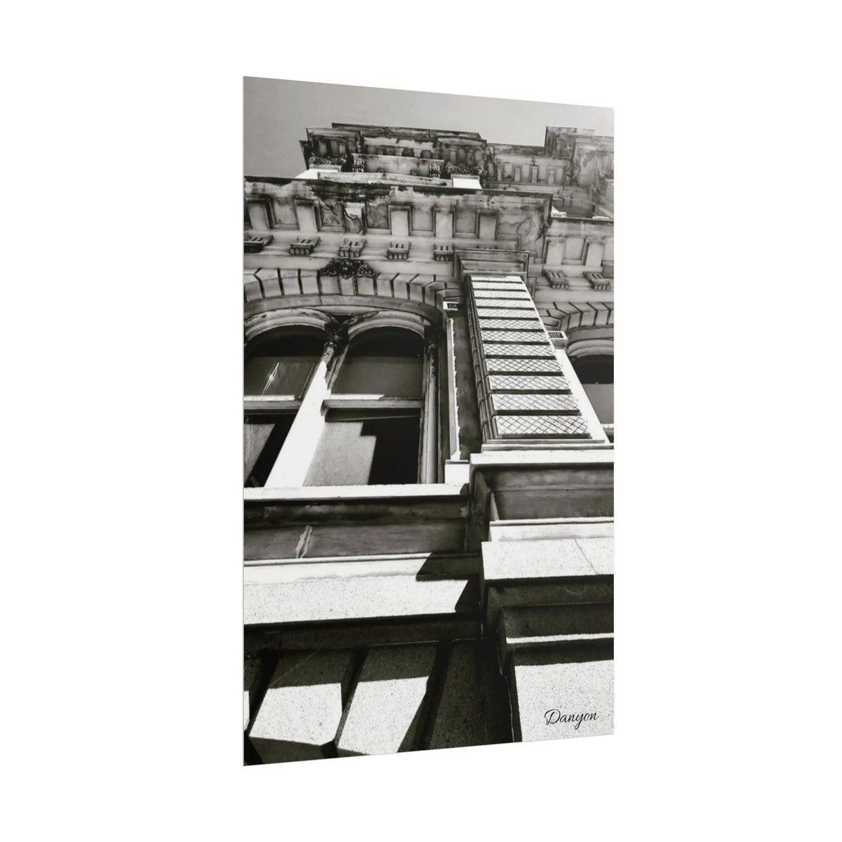 Architectural Black & White Rolled Poster — Vintage Building Facade Print