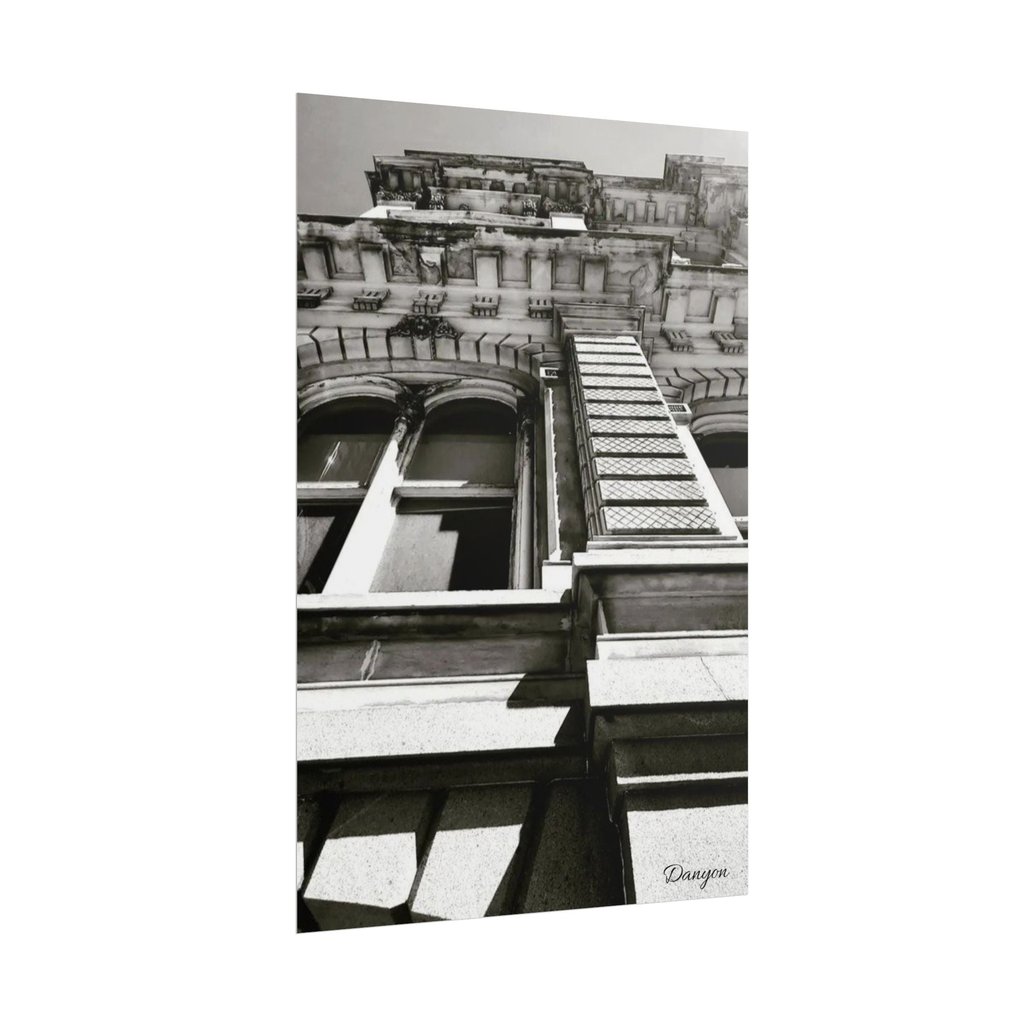 Architectural Black & White Rolled Poster — Vintage Building Facade Print